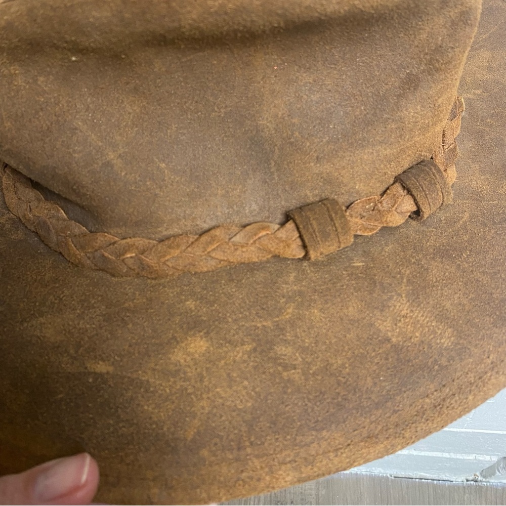 Minnetonka brown oiled leather outback hat boho western indie unisex XL - Picture 6 of 10